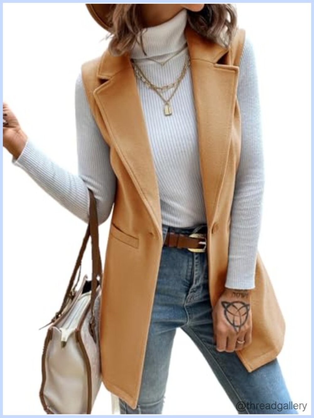 Wool Blend Sleeveless Vest Long Blazer Jacket Cardigan Outerwear